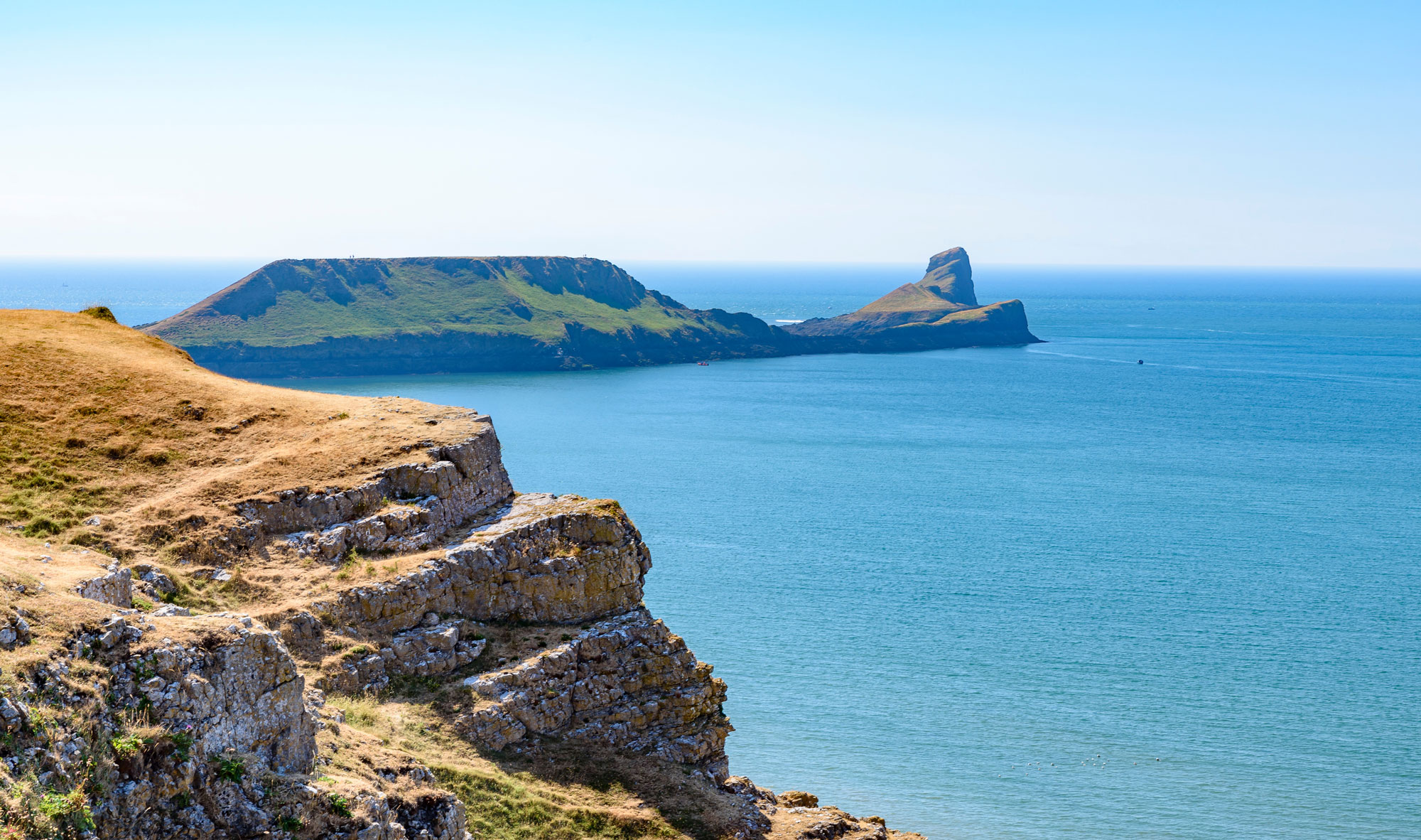 Aerial view of Worm's Head at low tide Near Rhossili Gower Peninsula South Scenery