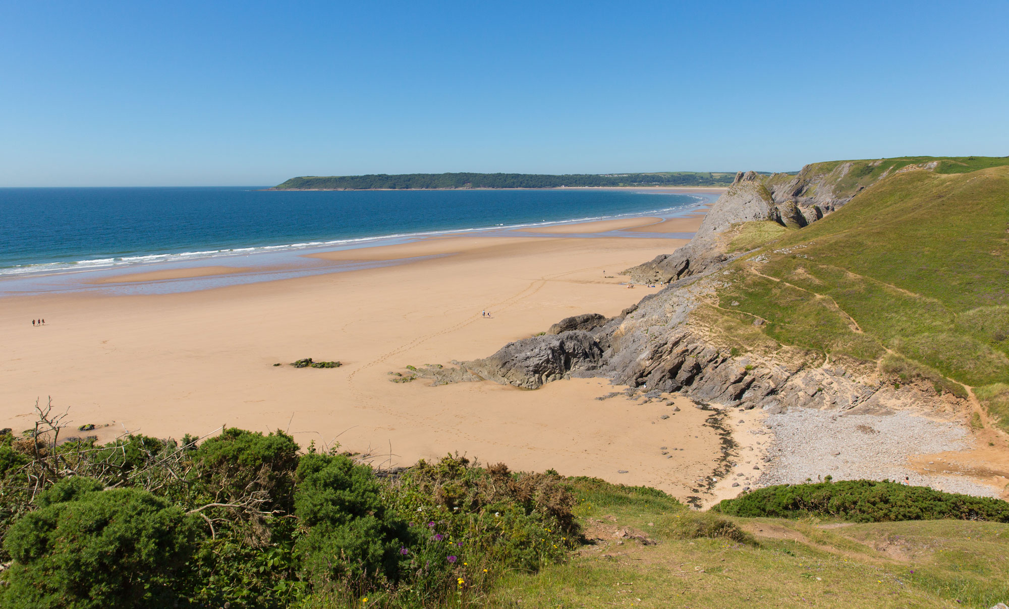 Aerial view of Three Cliffs Bay Gower Peninsula South Scenery