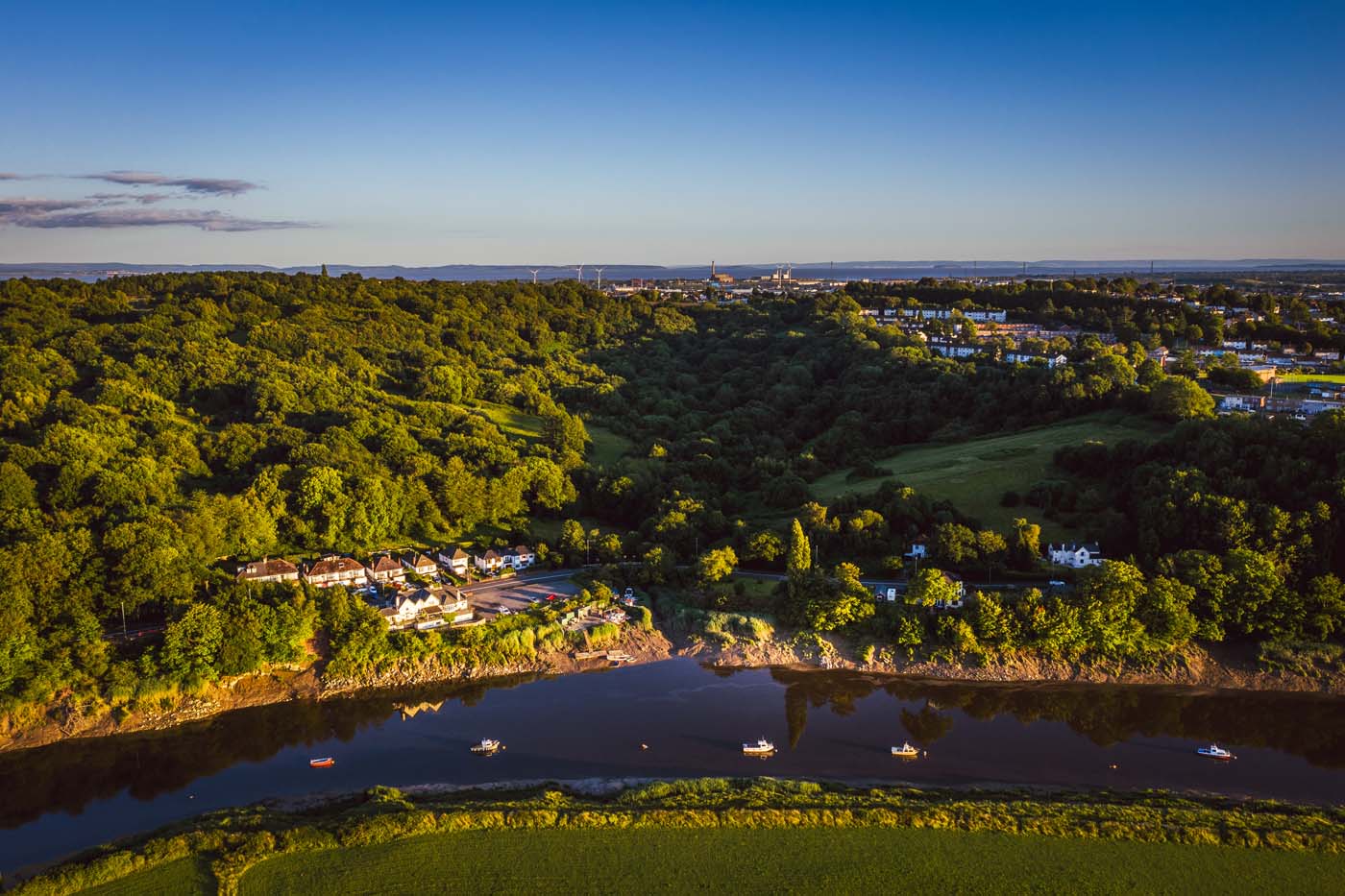 Aerial view of the Welsh town Caerleon in Wales, home of the Rom