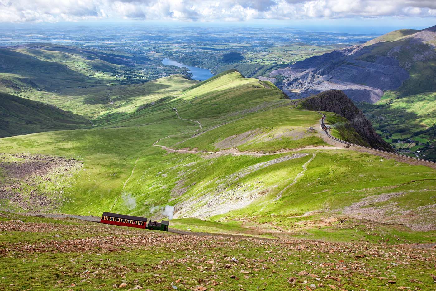 Mountain railway, Snowdonia, North Wales. The steam train runs f