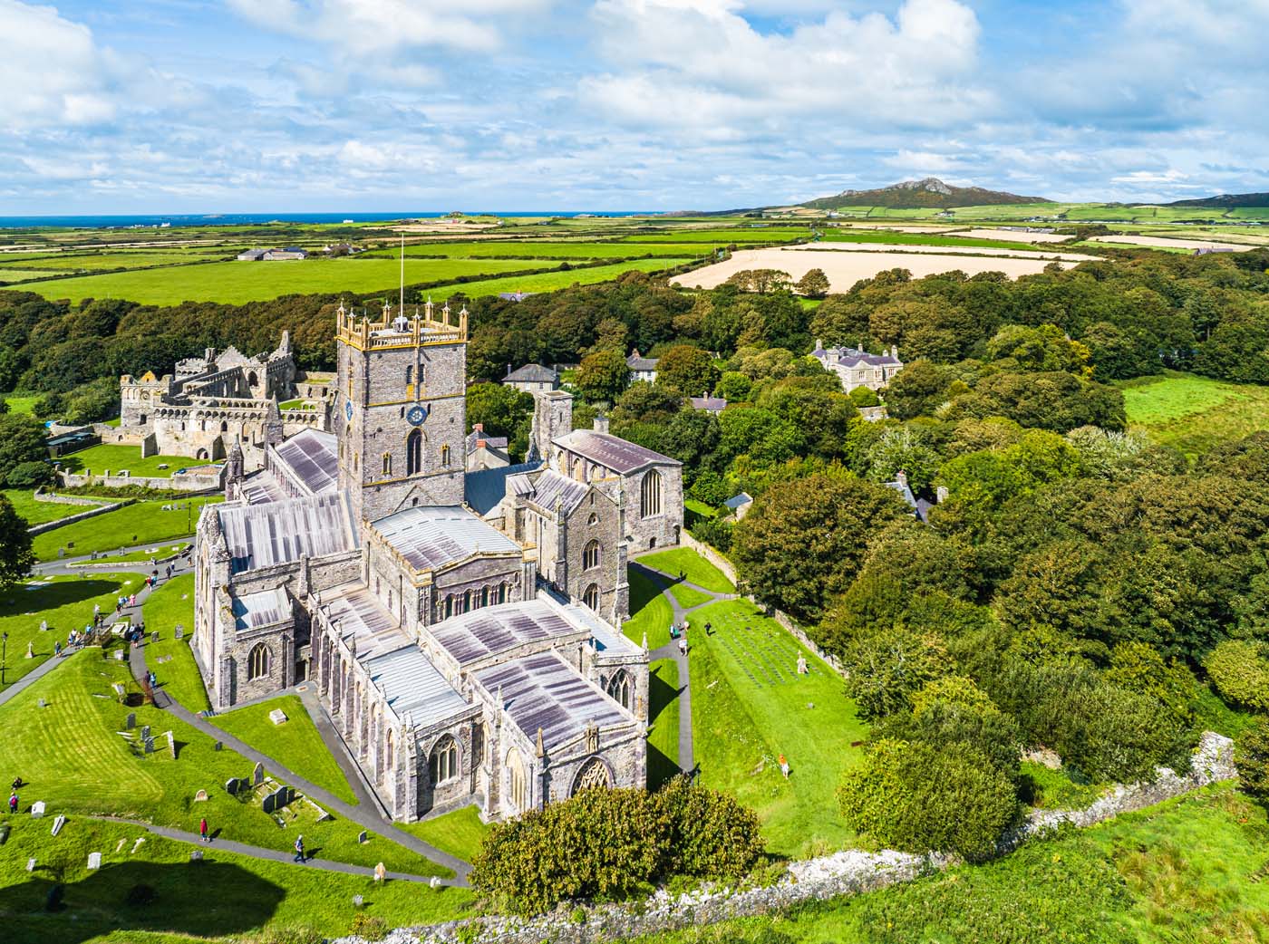 St Davids Cathedral from a drone, St Davids, Haverfordwest, Pemb